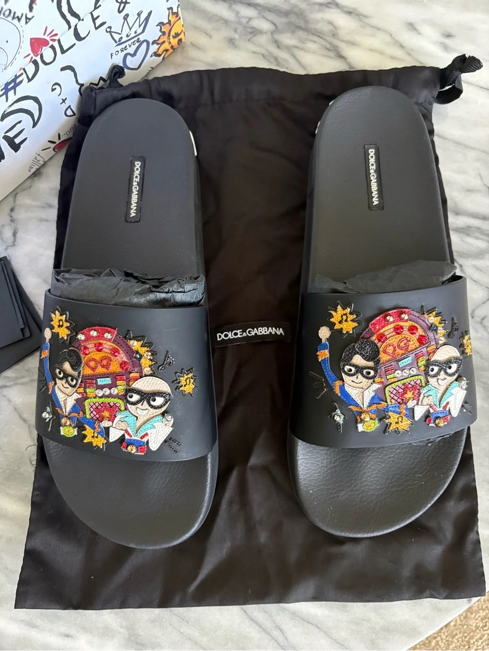 NEW Limited Edition Dolce & Gabbana Black Rubber Slide Sandals 46